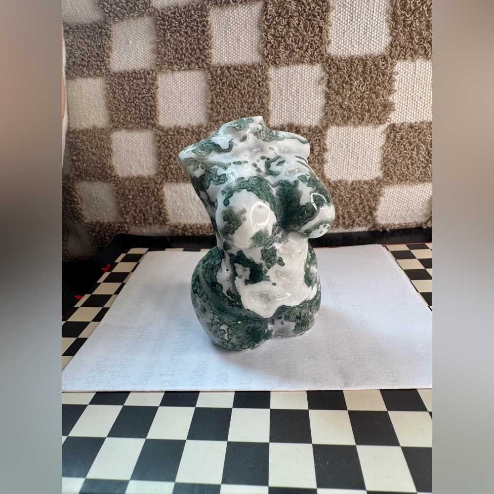 Moss Agate Goddess Carving
